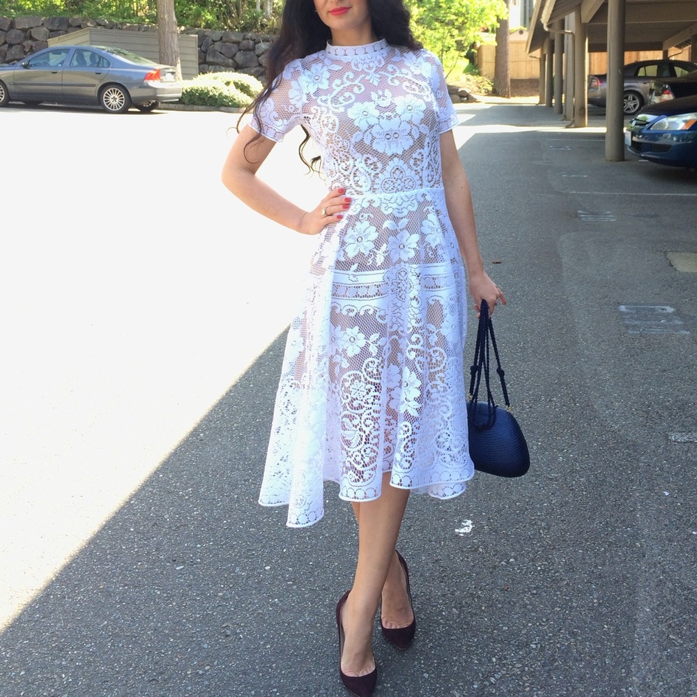 Boho Wedding White Cut Out Lace Bohemian Dress Sz S Valentino Style